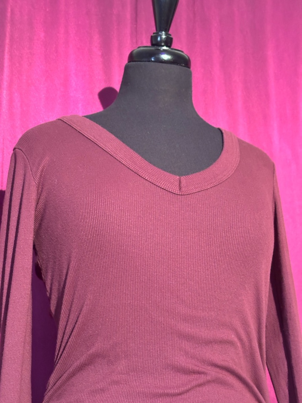 Michael Stars Long Sleeve Ruched Bodycon Midi Dress - Wine - Picture 9 of 12